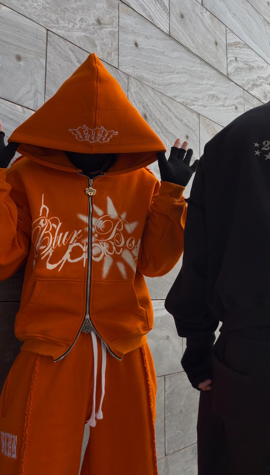 BlurBoys Ripped Zip Up Hoodie V2 Orange