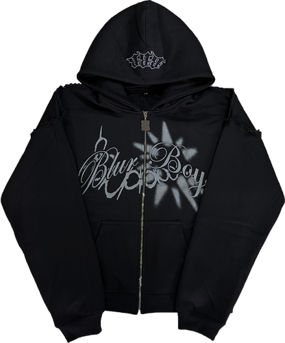 Ripped Zip Up Black